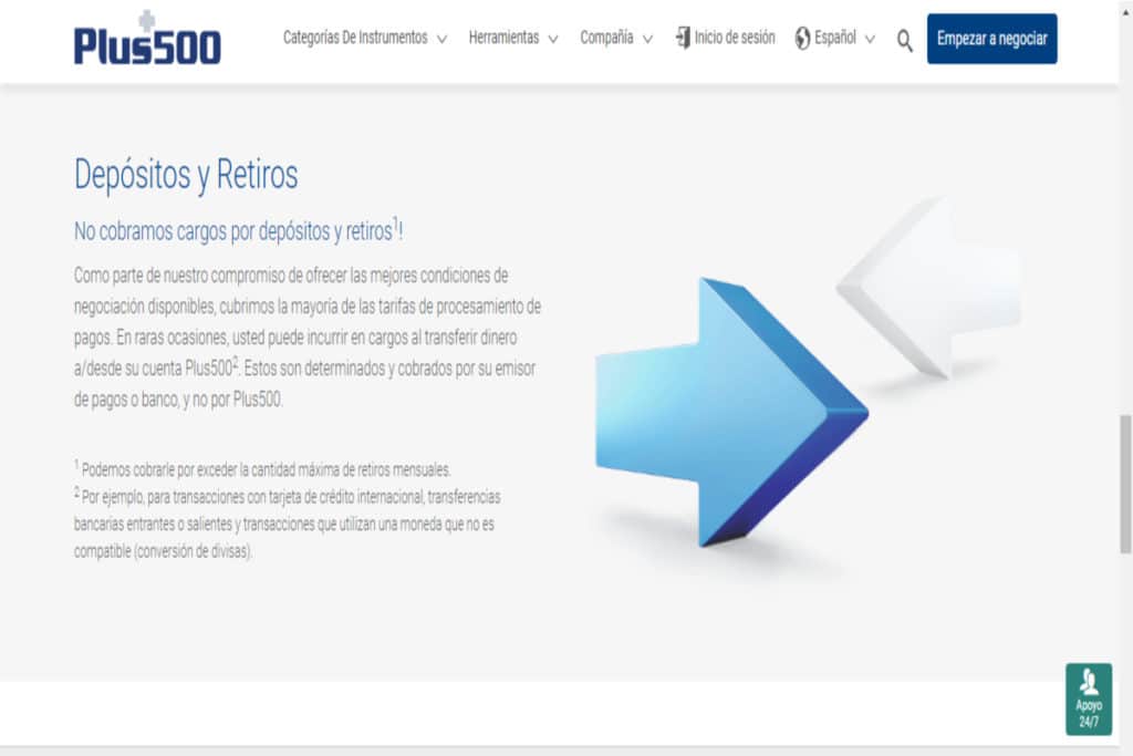 depositos y retiros en plus500