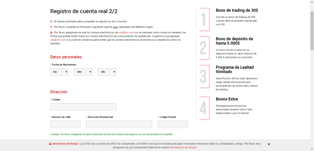 Bono sin depósito de XM registro de cuenta
