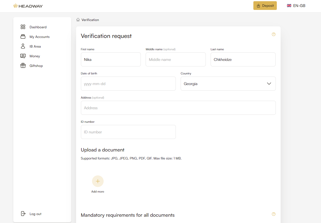 headway account